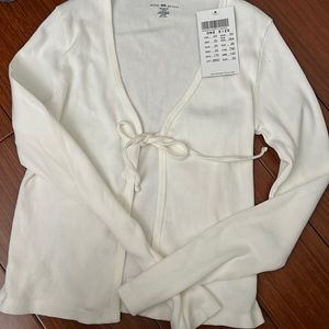 brandy melville white long sleeve with tie bow ribbed